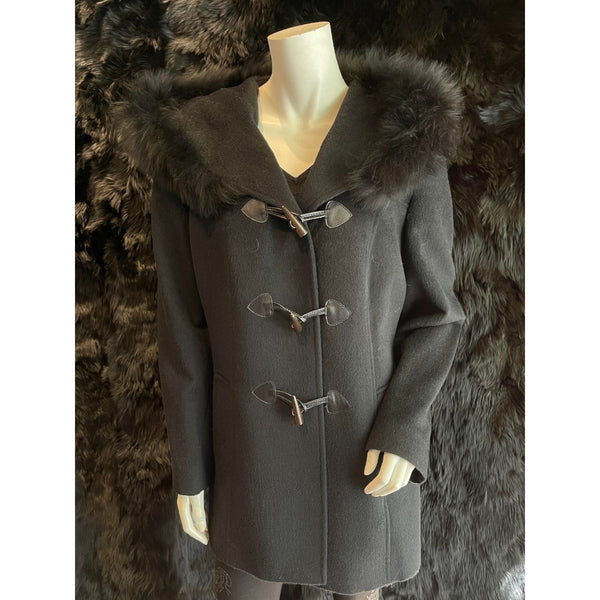 Duffle Coat with Fur Trim Black