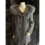 Duffle Coat with Fur Trim Charcoal